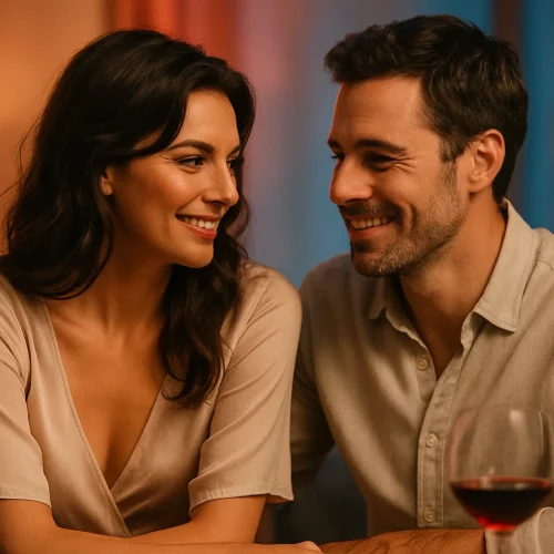 pareja mejorando la comunicación sexual en pareja con gestos y complicidad