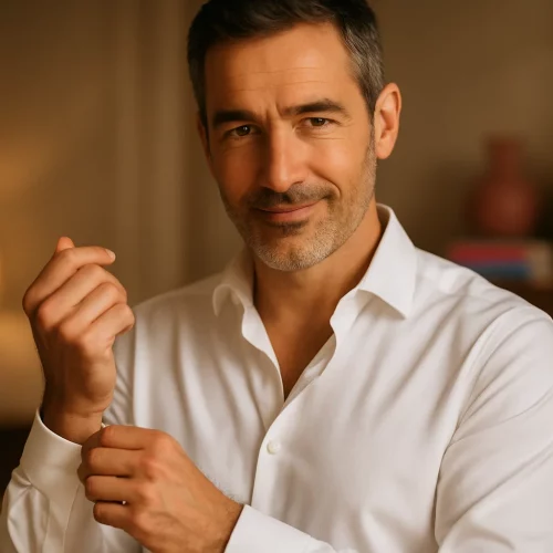 Hombre atractivo cuidando su salud sexual después de los 40