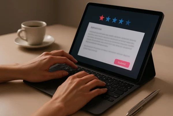 Persona escribiendo una reseña de contenido