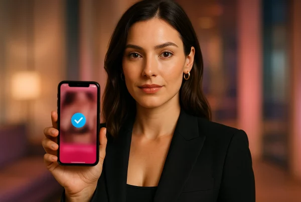 Persona verificando su perfil en Sexon, símbolo de autenticidad y seguridad en la comunidad