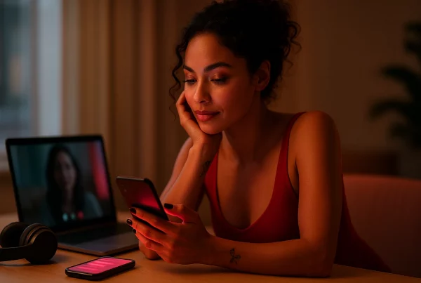 Comparación visual de tipos de servicios digitales eróticos: sexting, audios, videollamadas y experiencias VIP