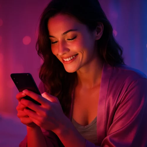 Pareja disfrutando de cibersexo real desde casa con privacidad y conexión segura