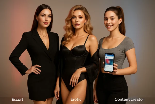 Ilustración comparando los roles de escort, modelo y creadora de contenido.