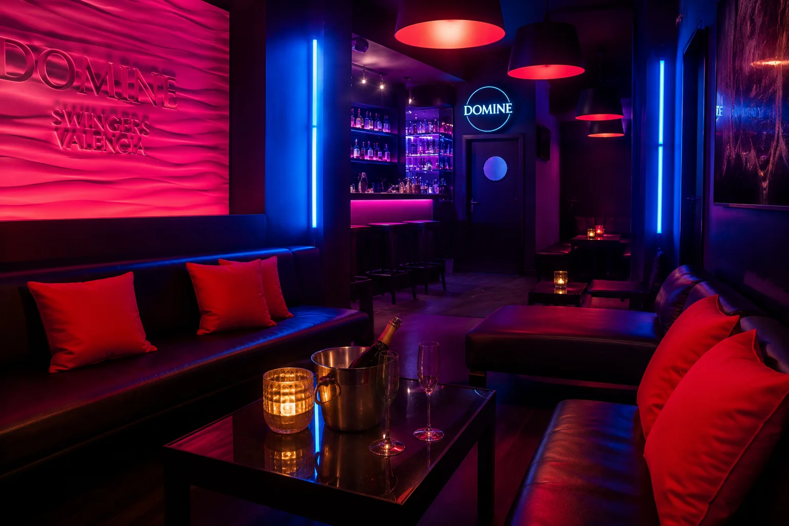 Domine Swingers Valencia club liberal espacios lounge íntimos y zona de copas elegante