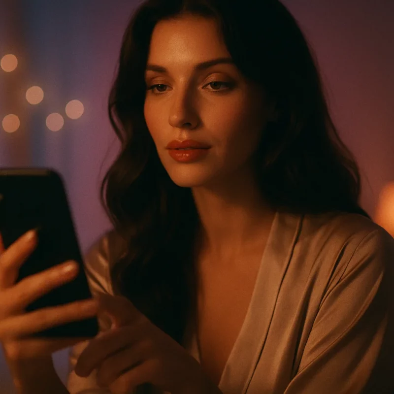 Mujer grabando sesión de audio sobre JOI significado BDSM con micrófono profesional