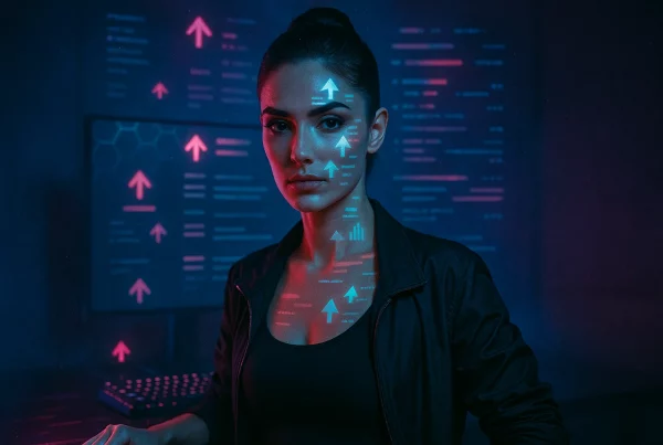 Portada editorial de marketing en Reddit para adultos con estética tecnológica en tonos rosa y azul.