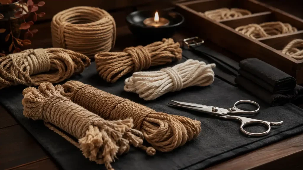 materiales bondage japones cuerdas yute algodon tijeras seguridad