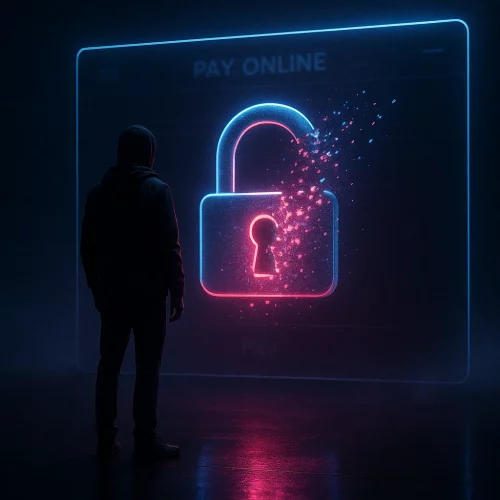 Ilustración conceptual sobre los peligros de buscar OnlyFans gratis y leaks: estafas, malware y pérdida de privacidad digital.