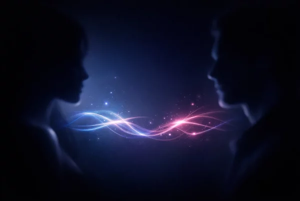 Primer plano artístico con iluminación cálida que sugiere intimidad y conexión, representando el arte de los preliminares sexuales y el juego previo.