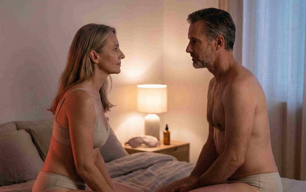 Pareja abrazándose con intimidad para reavivar la llama y el deseo sin presión