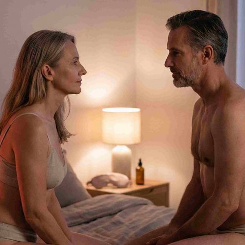 Pareja abrazándose con intimidad para reavivar la llama y el deseo sin presión