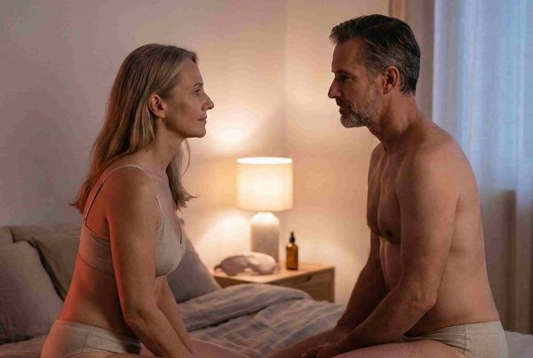 Pareja abrazándose con intimidad para reavivar la llama y el deseo sin presión