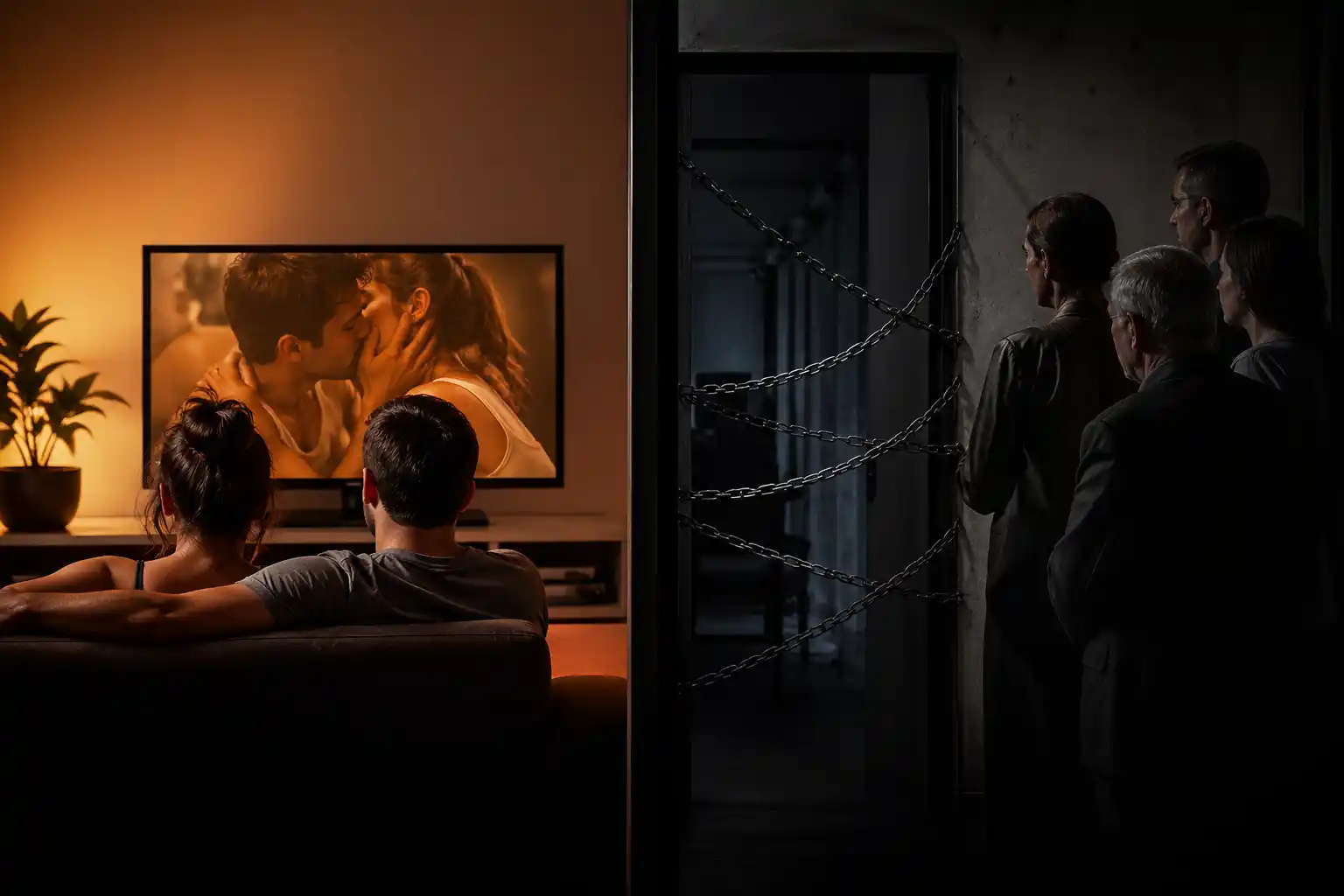Doble moral sexual en España: un televisor de los 90 dividido entre la intimidad y la censura — artículo sobre la serie Cochinas y la hipocresía sexual