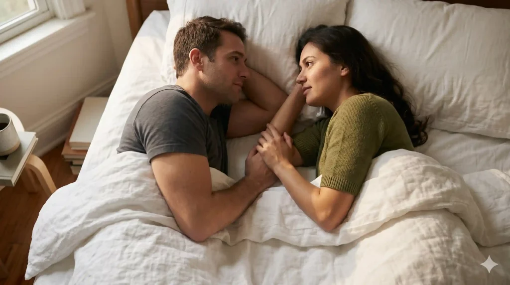 Postura misionero con cojín bajo la pelvis, identificada como la postura que más activa el flujo sanguíneo clitoridiano según el estudio de Sexologies 2022