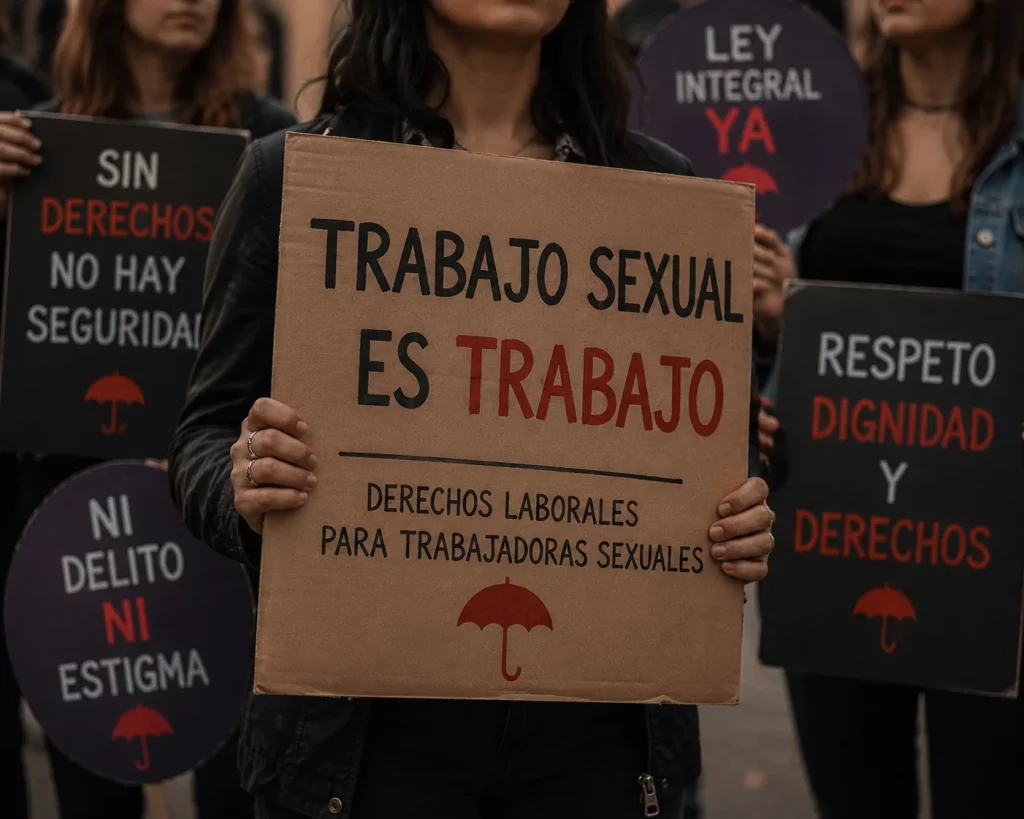 Estigma y derechos laborales de trabajadoras sexuales en España representados en manifestación simbólica