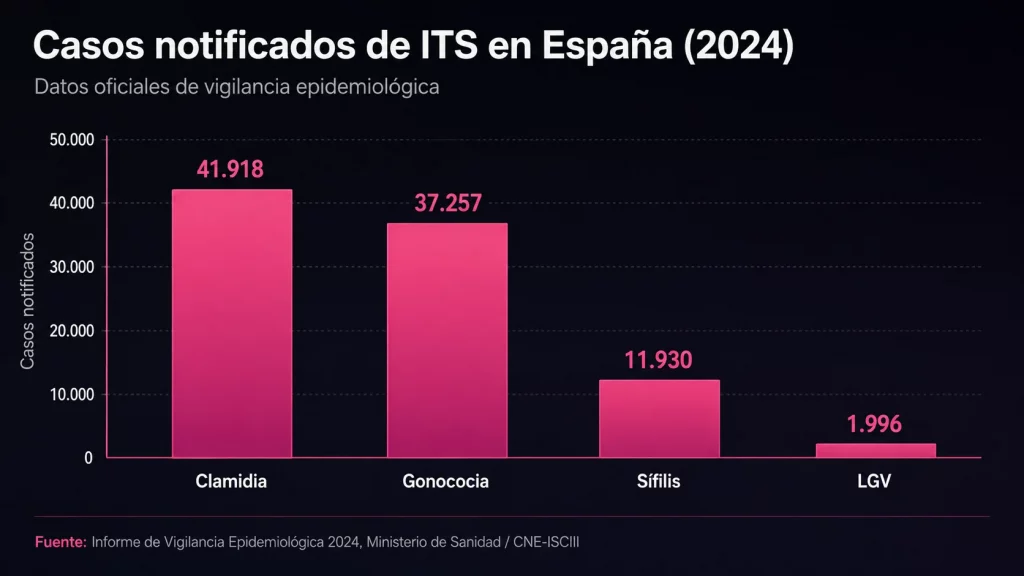 Casos de ITS notificados en España en 2024 según el Ministerio de Sanidad
